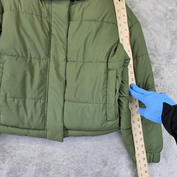 American Eagle Jacket Womens Small Green Hooded Puffer Coat Winter Warm - Picture 3 of 12